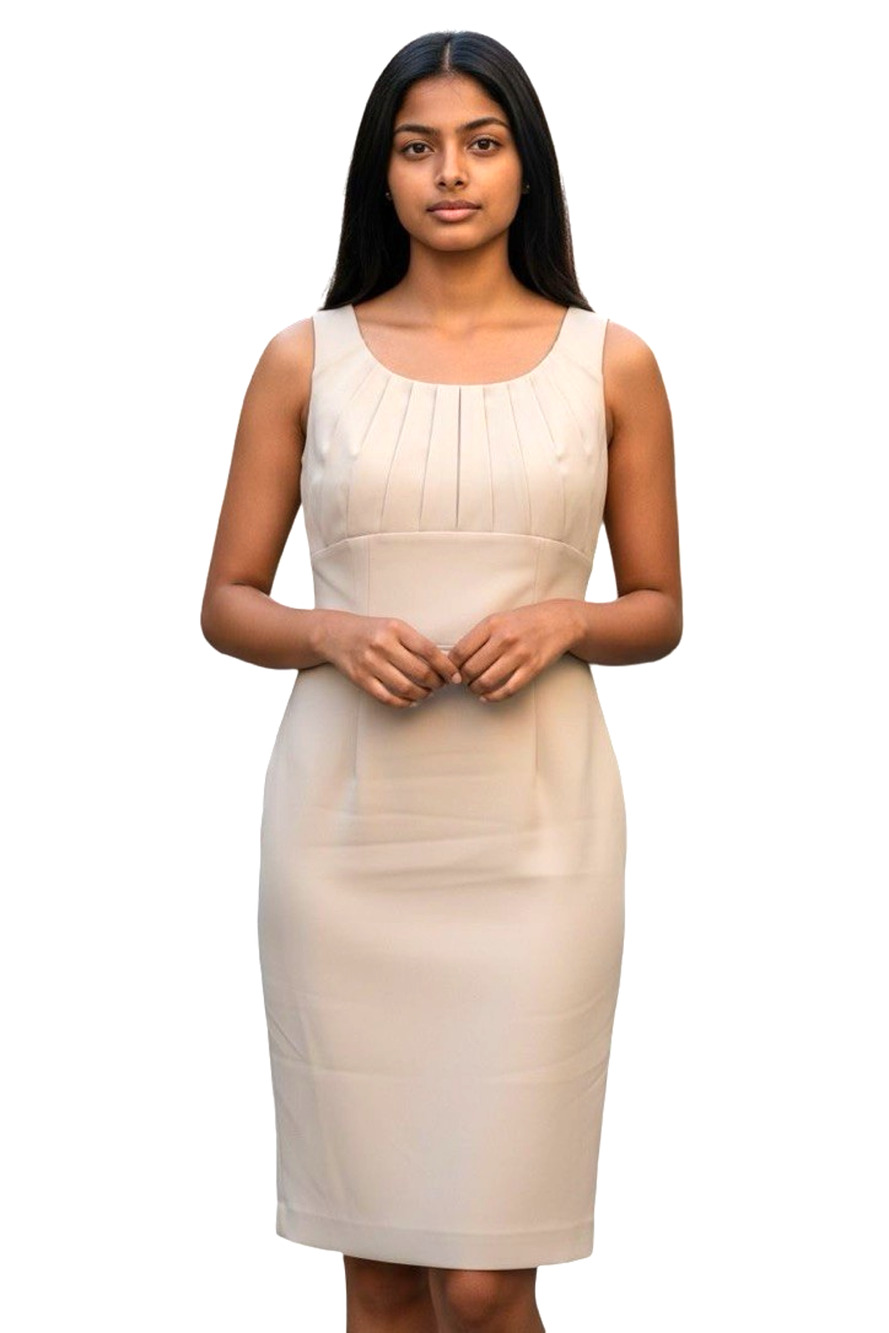 Calvin Klein Pleated Sheath Babydoll Empire Waist Satin Dress Champagne sz 10